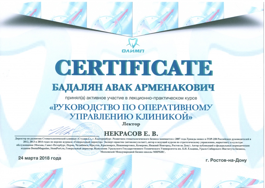 Сертификат участника о прохождении курса